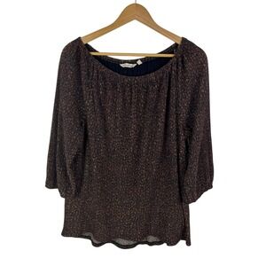 Soft Surroundings Animal Print Metallic Pleated Blouse Medium Boho‎ Fall Shimmer